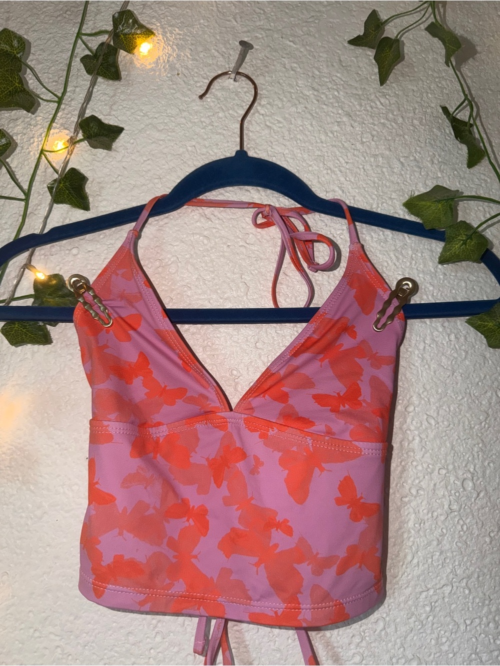 Urban Outfitters Pink and Coral Butterfly Tankini Top and Skirt